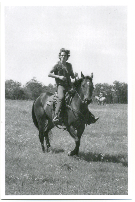 Matt Dillon on Hinton’s horse Toyota during the filming of Tex (Photo courtesy of S.E. Hinton with permission from Penguin Young Readers)